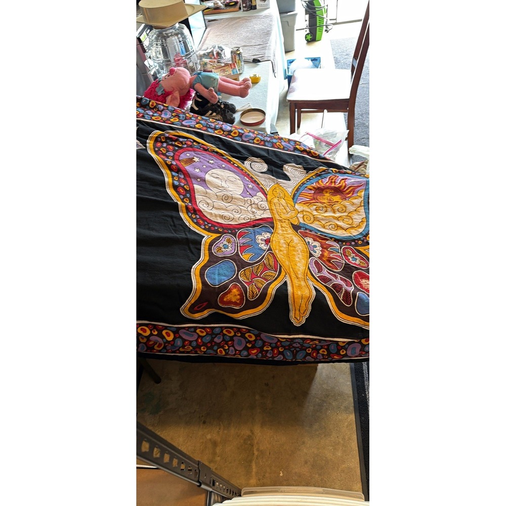 Black Multicolor Sun & Moon Abstract Tapestry Cotton/Linen 76x50 Pre-Owned